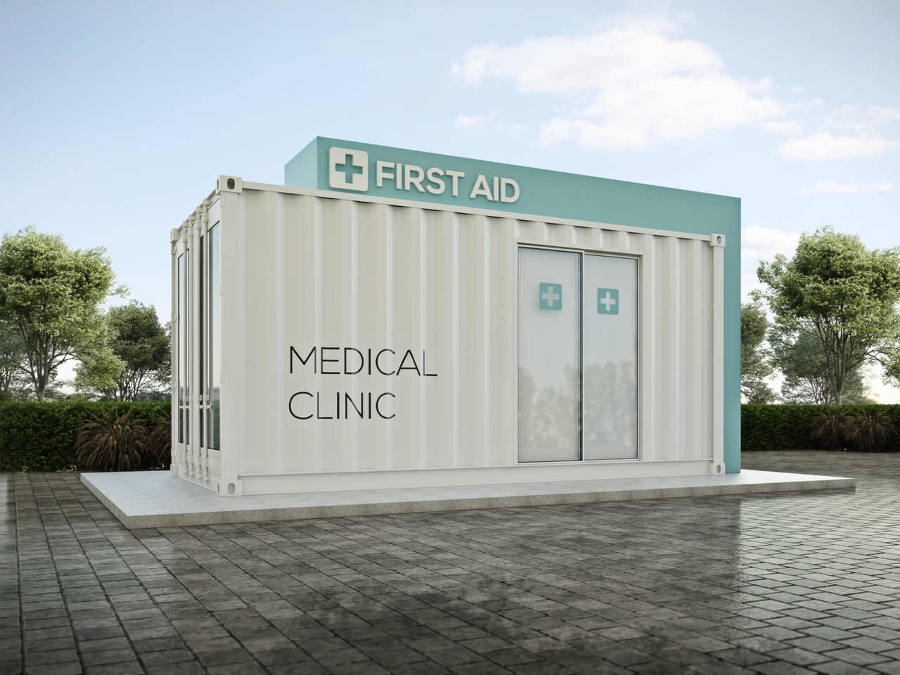 acil tıbbi müdahale için kurulmuş beyaz konteyner yapı